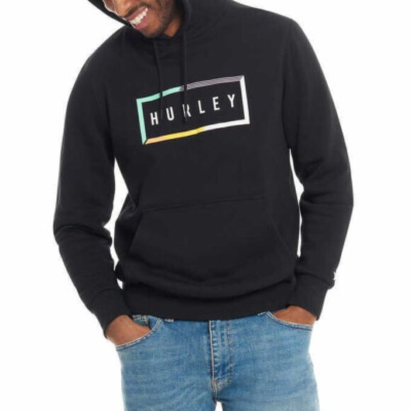 Hurley Men's M Boxed Logo Hoodie Pullover Sweatshirt in Black - Picture 1 of 8